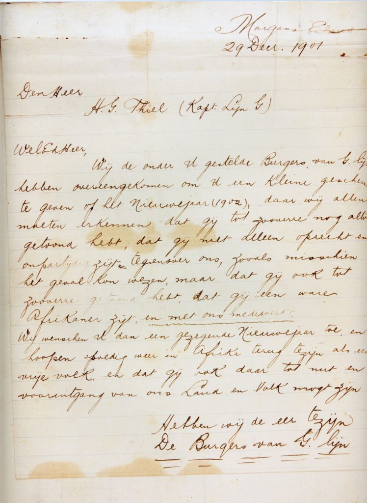 Letter of appreciation to Hermann Thiel